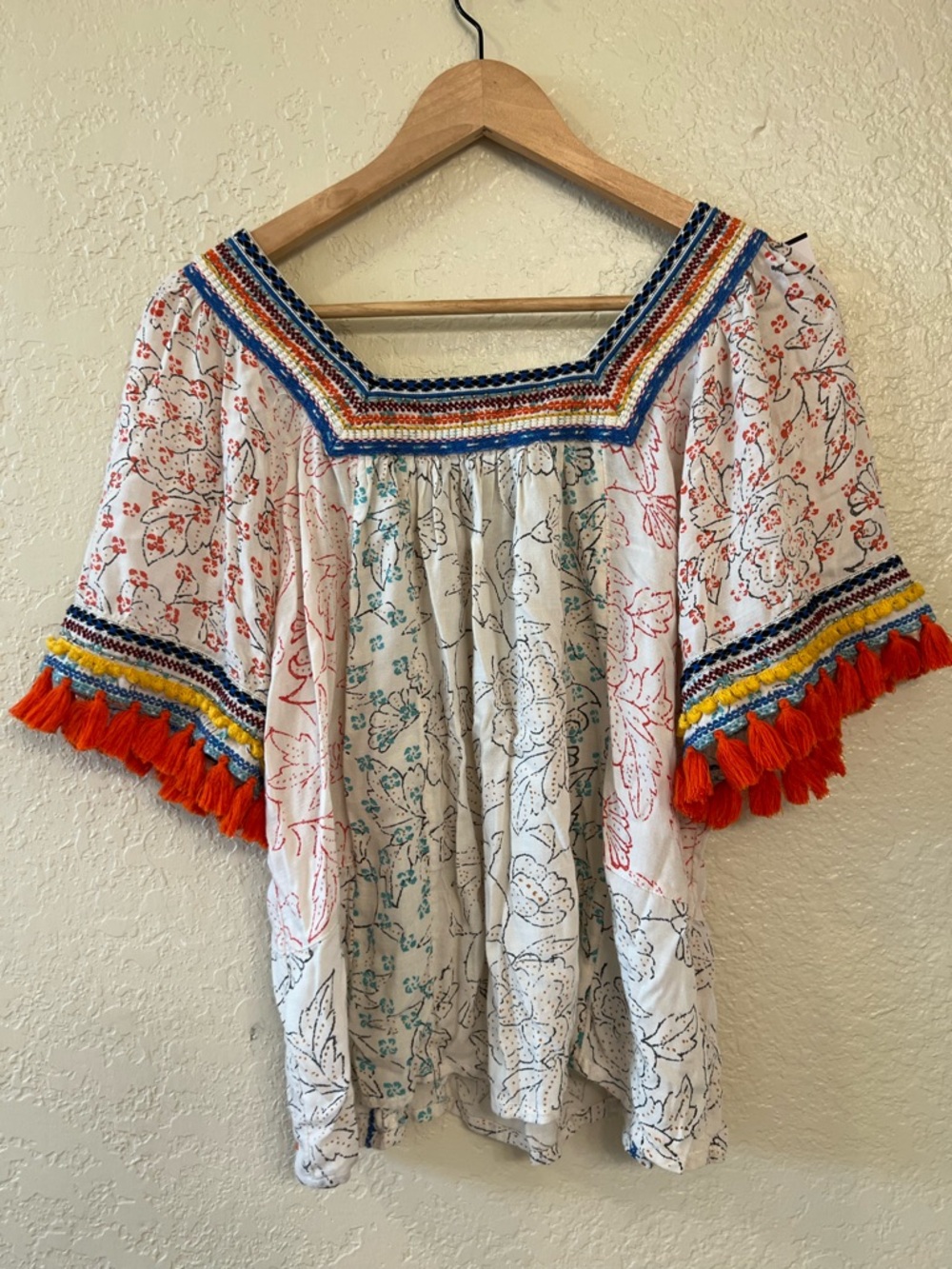 🪸Maeve by Anthropologie🪸 Cream Floral Embroidered Square-Neck Tunic. Size XS - Picture 7 of 8
